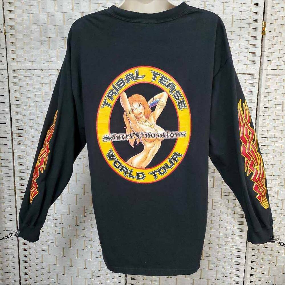 Tribal Tease Mens L T-Shirt Black Long Sleeve Sweet Vibrations World Tour Biker